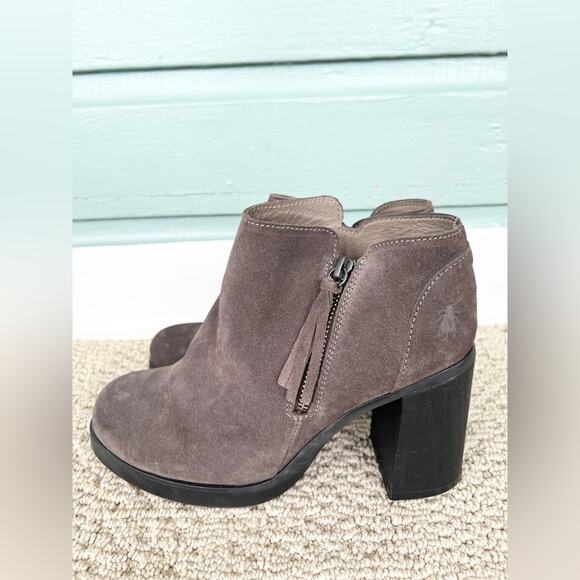 Women Fly London NWT Shar brown suede boots zip up heeled booties classic spring 5.5/6
